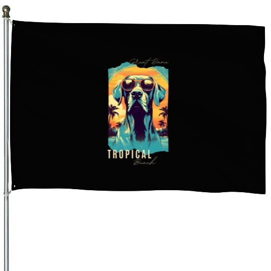 Great Dane with sunglasses House Flags