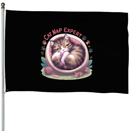 Cat Nap Expert - Funny Cat Outfit! House Flags