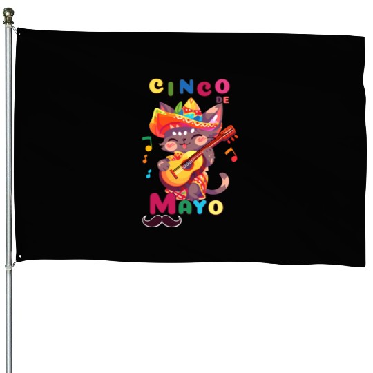 Cinco de Mayo cat with Guitar House Flags