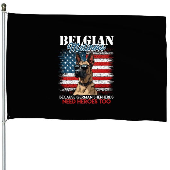USA BELGIAN MALINOIS STEARING UP American House Flags
