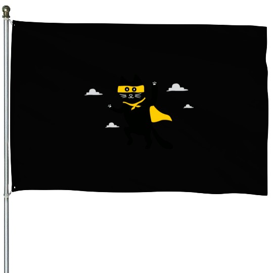 cat superhero is flying in the sky House Flags