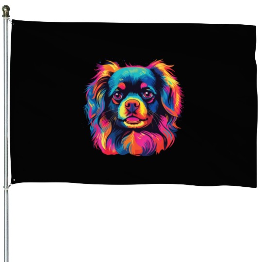 Watercolor Colorful Tibetan Spaniel House Flags