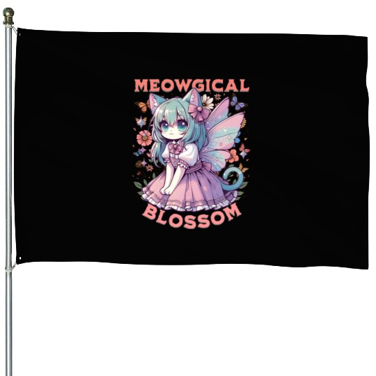 Meowgical Blossom Enchanting Fairycore Cat Fantasy House Flags