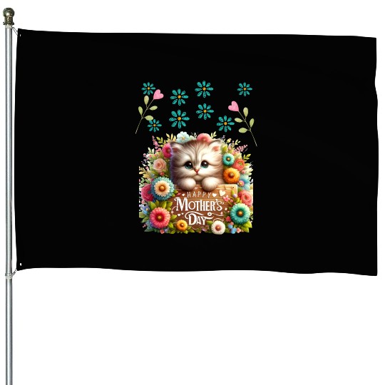 Happy Mothers Day Cute Baby Kitten House Flags