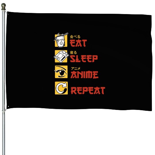 eat sleep anime repeat funny manga House Flags