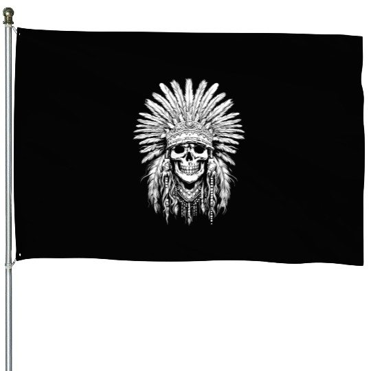Indigenous Native American Skull Head House Flags