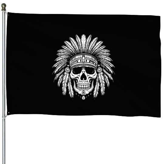 Indigenous Native American Skull Head House Flags