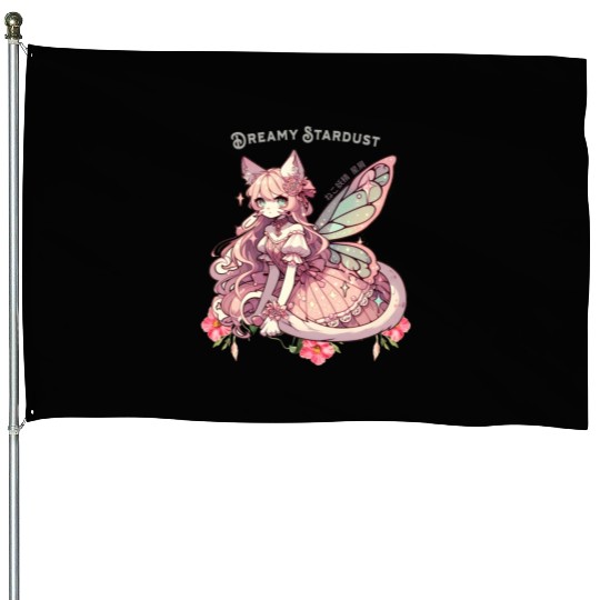 Enchanted Dreamy Stardust-A Cat Fairycore Fantasy House Flags