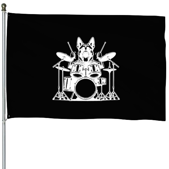Malinois Drummer Dog White Design House Flags
