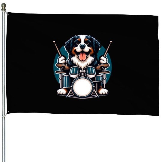 Cool Bernese Mountain Dog Drummer Design House Flags