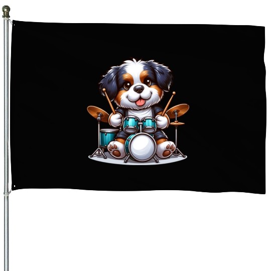 Cool Bernese Mountain Dog Drummer Design House Flags