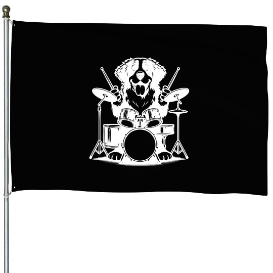 Cool Bernese Mountain Dog Drummer Design House Flags
