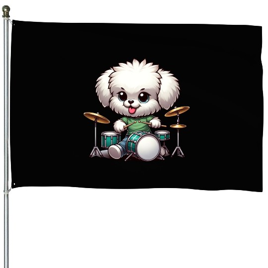 Cool Bolonka Puppy Drummer Design House Flags