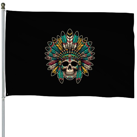 Indigenous Native American Skull Head House Flags