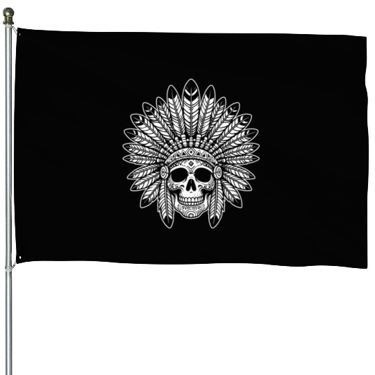 Indigenous Native American Skull Head House Flags