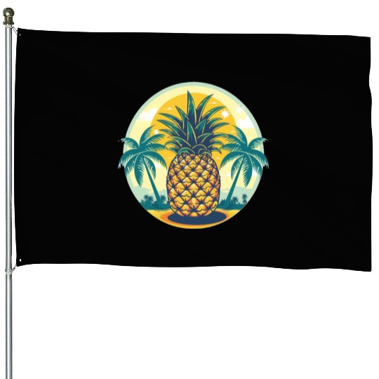 Classic Pineapple and Palm Trees House Flags