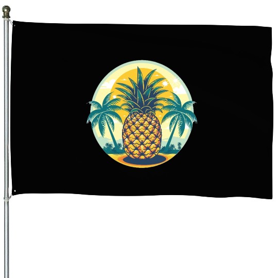 Classic Pineapple and Palm Trees House Flags