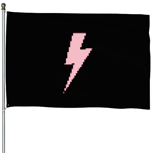 Retro pixels pink lightning bolt House Flags