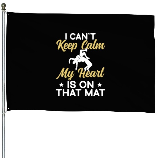 Wrestling Mom My Heart Is On That Mat House Flags