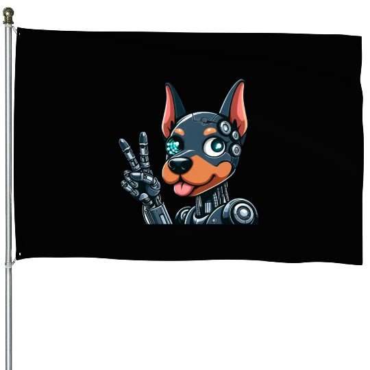 Cyborg Doberman Robot Dog Futuristic Design House Flags