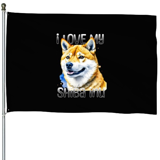 I Love My Shiba Inu House Flags