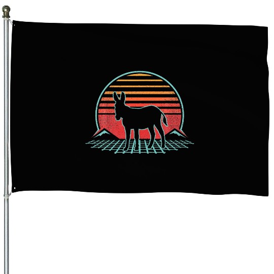 Donkey 80s Animal Lover House Flags