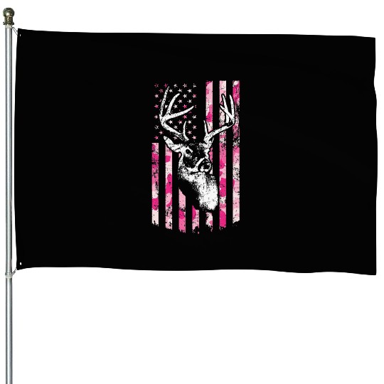 Whitetail Buck Womens Deer Hunting American Flag House Flags