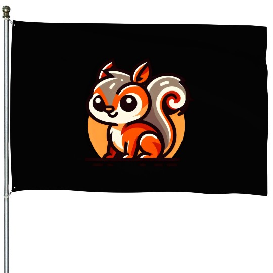 Sweet Smiling Squirrel with big Eyes House Flags