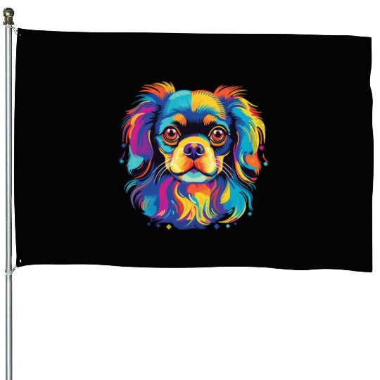 Watercolor Colorful Tibetan Spaniel House Flags