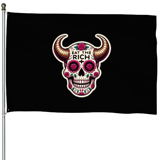 Horned Sugar Skull, eat the rich skull House Flags