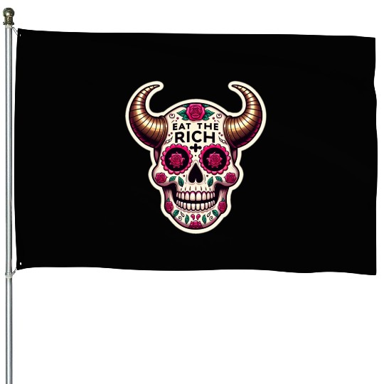 Horned Sugar Skull, eat the rich skull House Flags