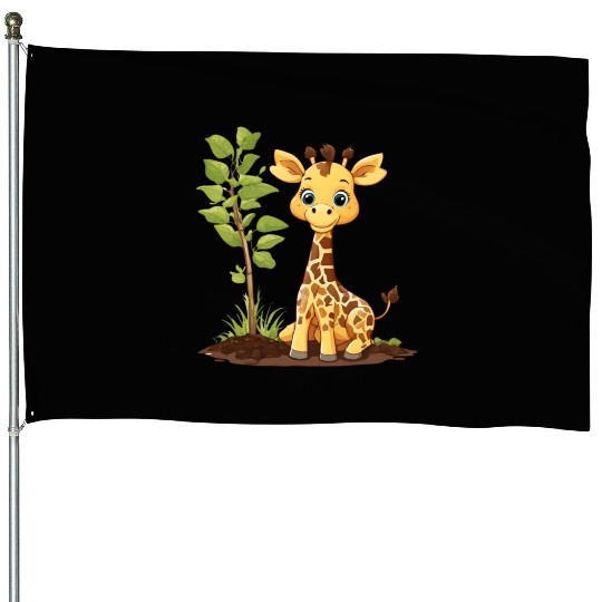 Earth Day Giraffe: Vibrant, Cute Design House Flags