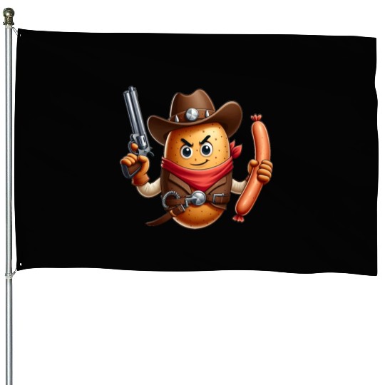 Cowboy potato with sausage gun House Flags