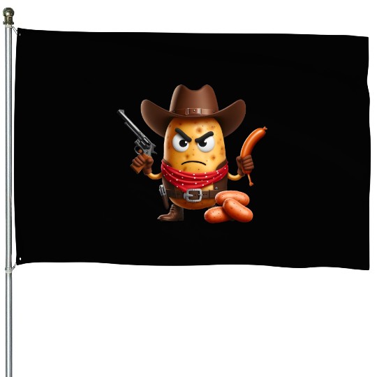 Cowboy potato with sausage gun House Flags