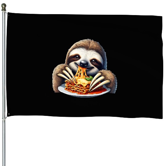 Sloth Loves Lasagna: Cartoon Delight House Flags