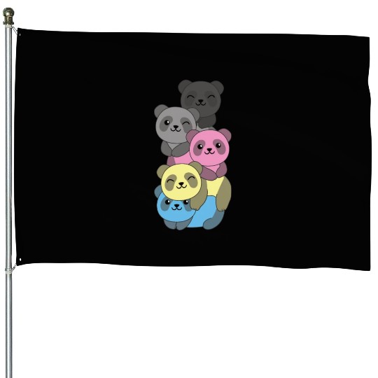 Polygender Flag Pride Lgbtq Cute Panda House Flags