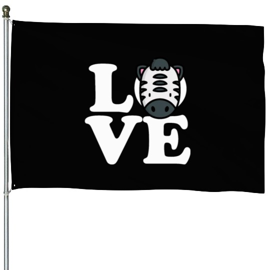 LOVE Zebra Funny Stripes Animal Face African Pun House Flags