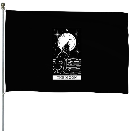 Tarot Card The Moon Wolf Howling House Flags