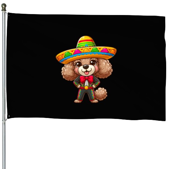 Poodle Celebrates Cinco de Mayo in Mexico House Flags