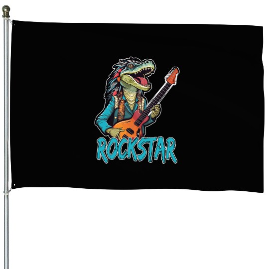 Rockstar Reptile Musician with Electric Guitar House Flags