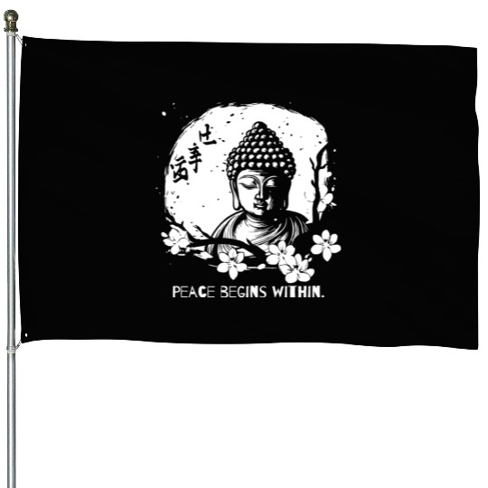 Peace Begins Within – Serene Buddha House Flags