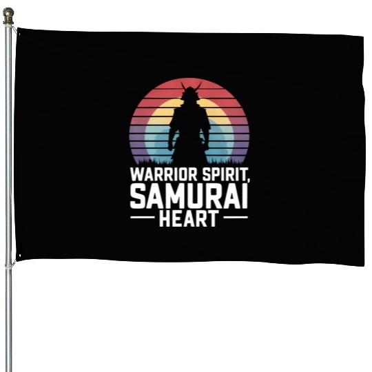 Samurai On A Retro Sunset House Flags