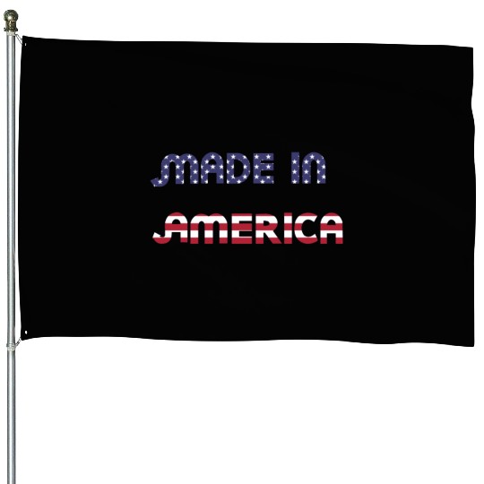 Made in America American Flag Font Funny Patriotic House Flags
