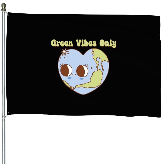 Green Vibes Only Retro Earth Mascot House Flags