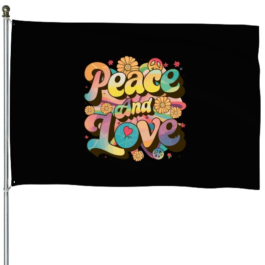 Peace And Love Hippie 1960`s 1970`s House Flags