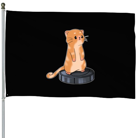 Cat With Robot Vacuum Cleaner House Flags