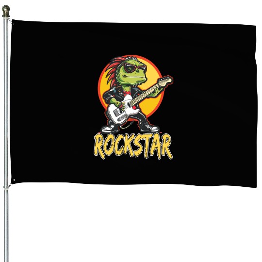 Rockstar Reptile Musician with Electric Guitar House Flags