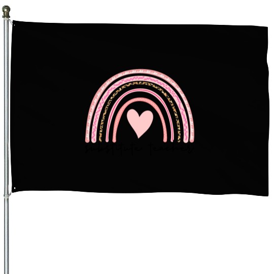 Substitute Teacher Boho Rainbow Back To School House Flags