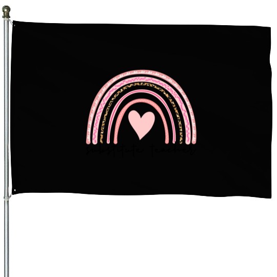 Substitute Teacher Boho Rainbow Back To School House Flags
