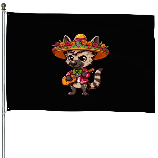 Cinco de Mayo Hyena Mariachi Guitar House Flags